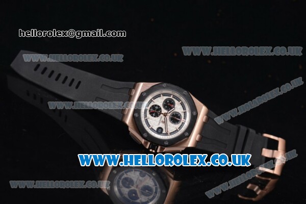 Audemars Piguet Royal Oak Offshore Chrono Miyota OS Quartz Rose Gold Case with White Dial Black Rubber Strap and Black Subdials (EF) - Click Image to Close